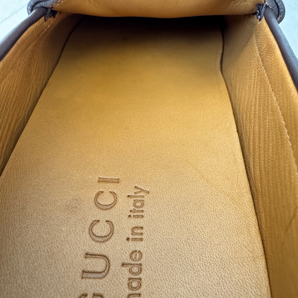 Mens Brown GUCCI Supreme Leather Loafers drivers size 8 - Picture 9 of 10